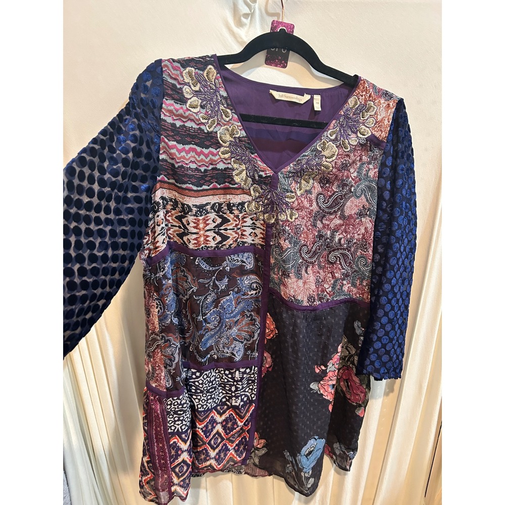 Soft Surroundings Patchwork Tunic Blouse Top Flor… - image 1